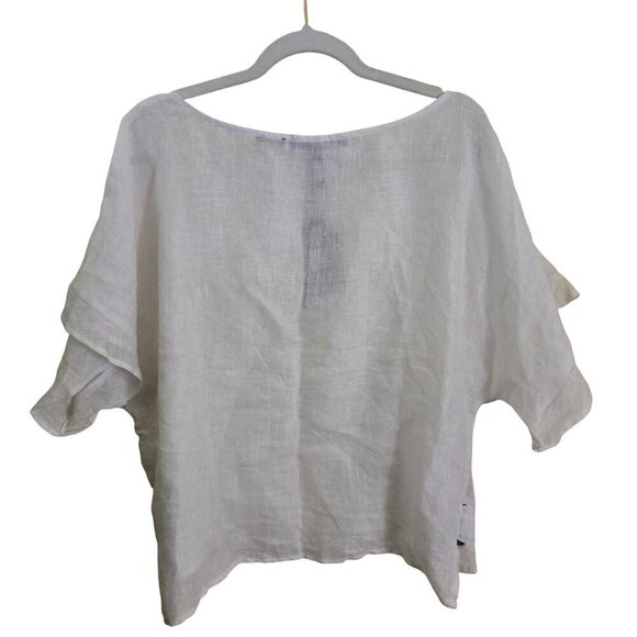 Harvé Benard NWT Pure Linen Buttoned Side Lagonlook White Top Size L - Picture 2 of 7
